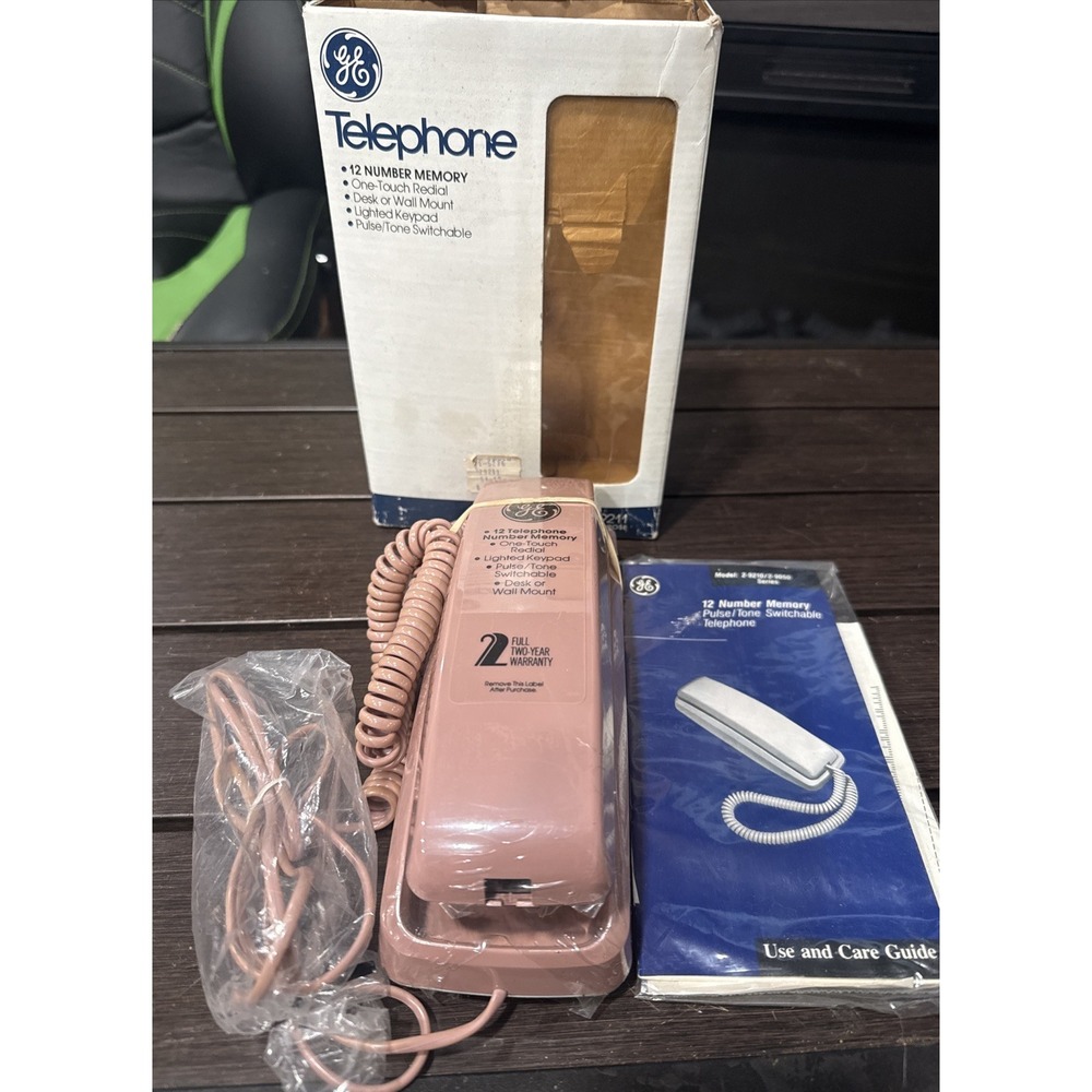 Vintage GE General Electric Rose Pink Trimline Wall Phone Model 2-9211‎